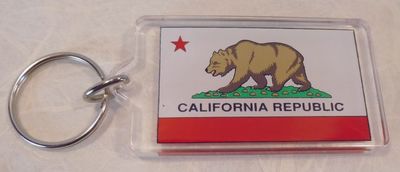 Souvenir plastic keyring.   California Bear Flag design. 