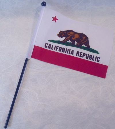 Souvenir California Bear Flag 4" x 6" with plastic pole.  