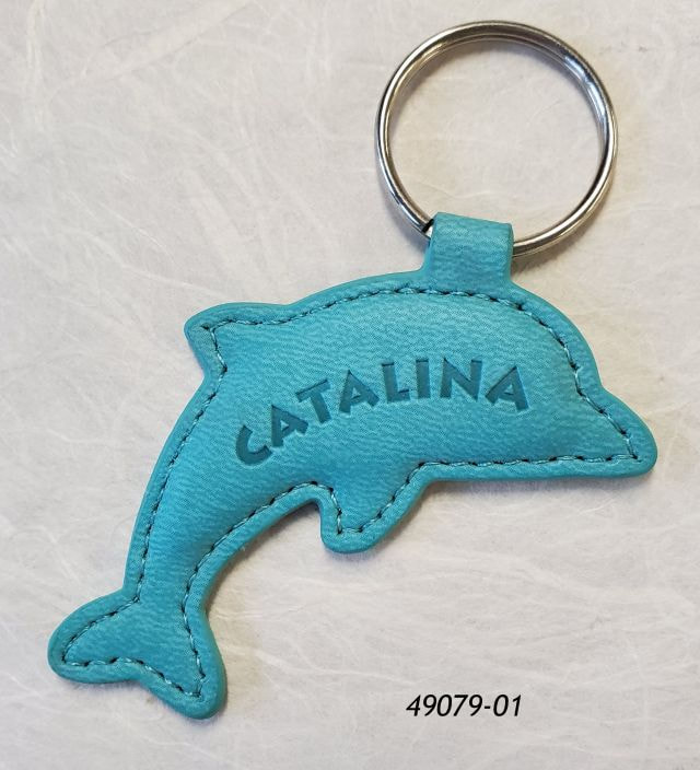 Leatherette souvenir keyring in dolphin shape.  Catalina imprint.  