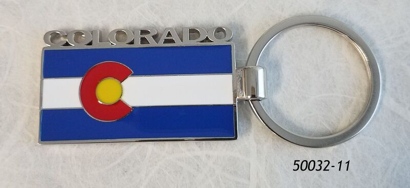 Souvenir Colorado Flag Keyring (metal) with Silver cutout Letters spelling Colorado 