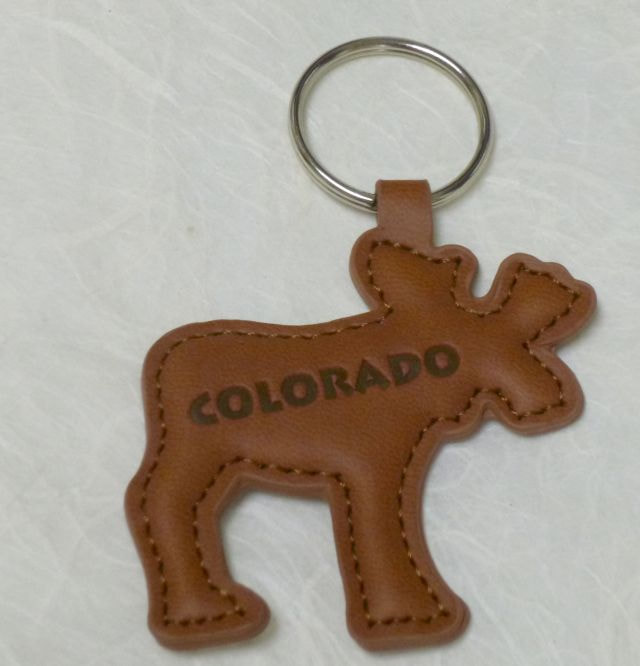 50079-04 Colorado Souvenir Keyring.  Leatherette material in a moose shaped cutout design. 