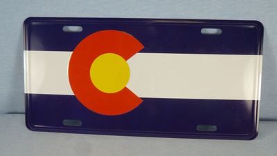 Colorado Flag design souvenir aluminum license plate.  
