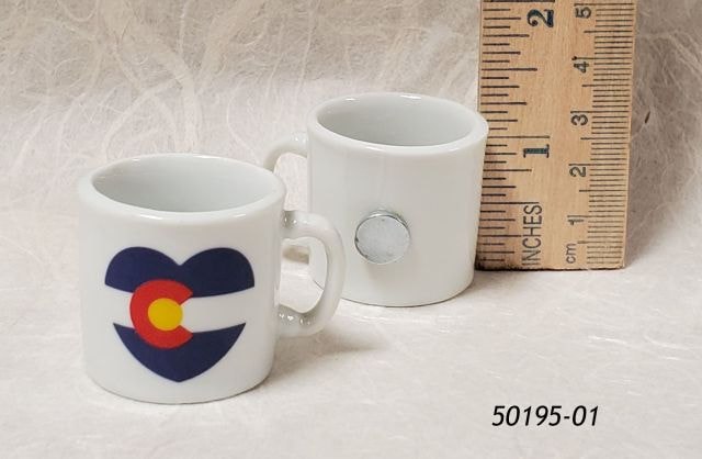 50195-01 Miniature coffee cup souvenir magnet with Colorado Flag heart design