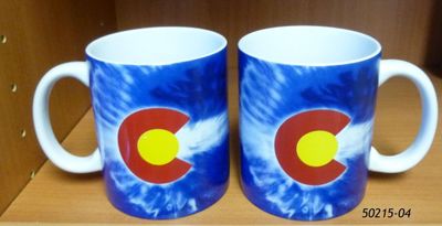 Souvenir Mug with Tie Dye Colorado Flag design