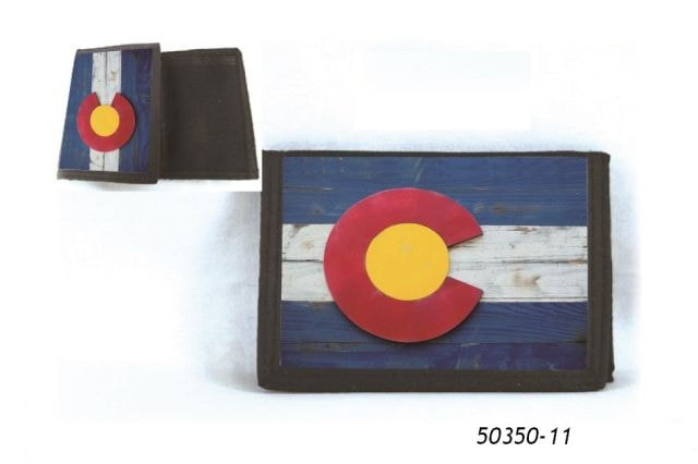 Velcro Wallet Souvenir with Colorado Flag Wood Planks design.  