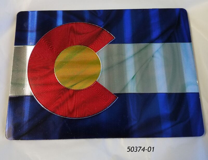 Colorado Souvenir Foil Etch Magnet with Ripple Flag motif.  2.5" x 3.5". 