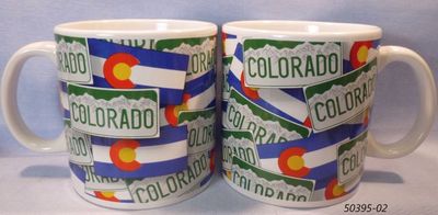 Colorado souvenir Jumbo Mug with flag and license plate design