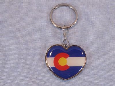Souvenir Heart shaped metal keyring Colorado Flag design.  
