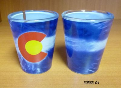 Souvenir Shotglass with Colorado Tie Dye Flag design