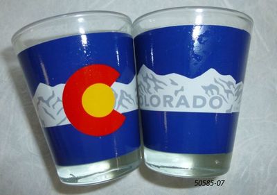 Colorado Souvenir Shotglass.  Flag Mountains design