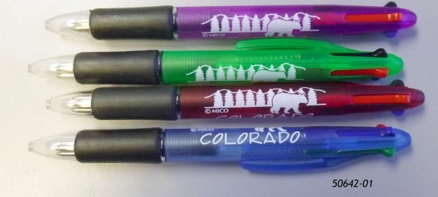 Colorado Souvenir Color Clicker Pen in 4 assorted colors with bear mountains design