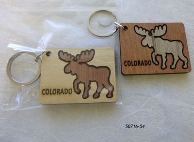 Colorado Souvenir wooden keyring with Moose cutout design. 