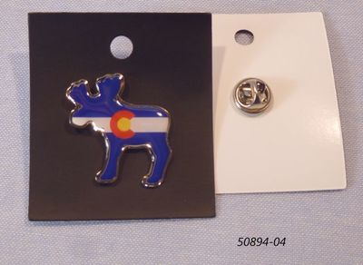Souvenir Pin Hat Tack with Colorado Flag Moose design.  