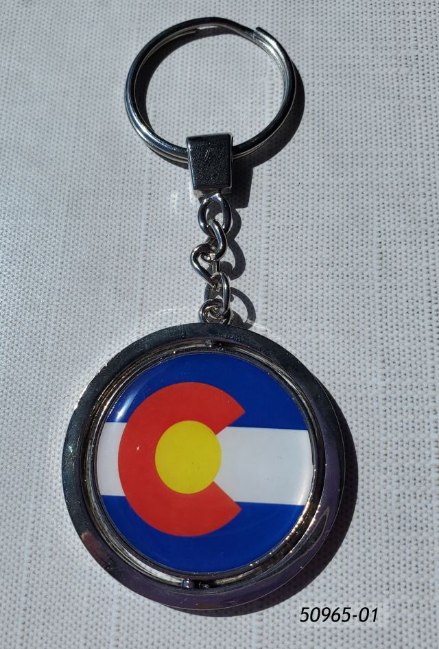 50965-01 Colorado Keyring with doublesided flag spinning design. Silver colored metal